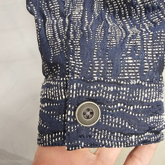 Chico's Blue White Woven Textured Casual Boho Jacket 2 (L) - Picture 6 of 11